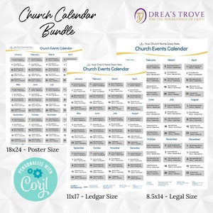 CORJL Church Calendar Printable Bundle | Editable | 3 Sizes: 8.5x14 (Legal), 11x17 (Ledgar) & 18x24 (Poster) - Portrait View | + Bonus!