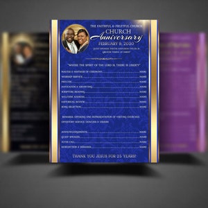 CORJL Church Anniversary Flyer & Program Sheet Templates - Vintage Royal Gold - 4 Colors (Black, Blue, Brown, Purple)| Editable | 8.5x11