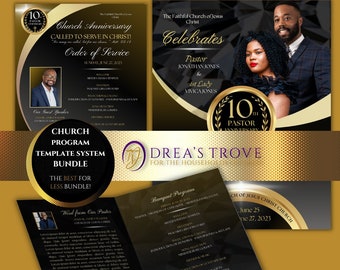 CANVA Church Anniversary Bundle | Program and Flyer | Black & Gold | Canva Template | Editable Color Guide