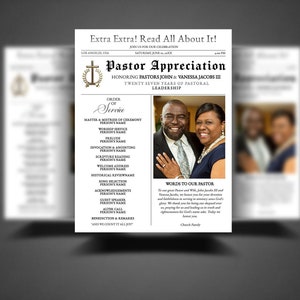 CORJL Pastor Appreciation Program | Church Anniversary Program - Classic Simple One Sheet or Front & Back Editable Program Template | 8.5x11