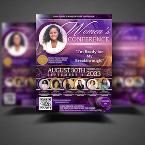 CANVA Womens Church Program or Conference Flyer | Editable Canva Template | Elegant Purple Gold | Size: 8.5x11 | B400