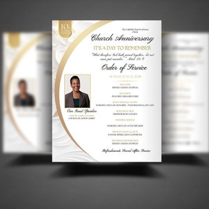 White and Gold Church Anniversary Double Sided Program Template | Editable in Canva Only | 8.5x11 | Floral Elegance