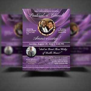 CANVA Church Anniversary Flyer Single US Letter Invitation (8.5x11) | Instant Download Design | Editable Personalize | Rich Purple & Black