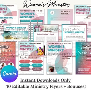 CANVA Church Flyer Pack (Women&#39;s Ministry) | Editable Flyers | Church Bulletin Designs | Personalize & Print! (8.5 x 11) | Teal Pink
