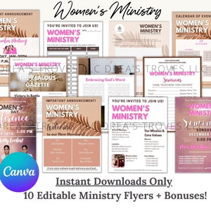 CANVA Church Flyer Pack (Women&#39;s Ministry) | Editable Flyers in Canva | Church Bulletin Designs | Personalize & Print! (8.5 x 11) | Pink Tan