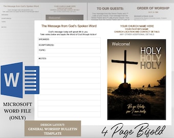 MICROSOFT Editable Church Bulletin Template | 4 Pages (Microsoft Word) | Bifolds to 8.5x5.5 Size | Prints to 8.5x11 | MS Word Download