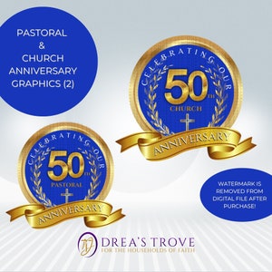 Church Anniversary | Pastor Appreciation Graphic Logo | 50 Year - Royal Blue | 2 graphics in: PNG, JPG & SVG Format | Non-Commercial Use