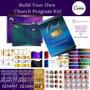 CANVA KIT Church Program BYO (Build Your Own) | Includes 3 Program Designs & 250+ Graphics | Church Anniversary Template Bundle | T100