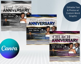 Church Anniversary Flyer Template Bundle | Editable in Canva | 1080 x 1080 px | 4in x 4 in | 3 Colors