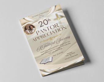 Pastor Appreciation Program | Gold Church Anniversary Template (Editable Canva Template)