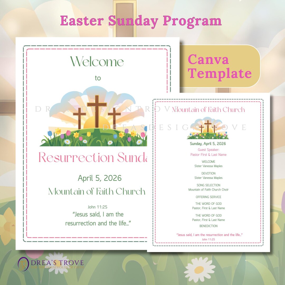 Easter Weekend Programme Design Easter Program Template | Canva Editable | 8.5x11 | Double-sided - Etsy ...
