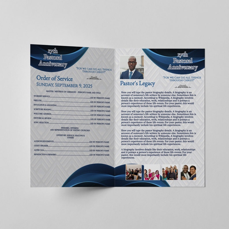 CORJL Pastor Appreciation Template | Editable Program | Blue Diamond ...