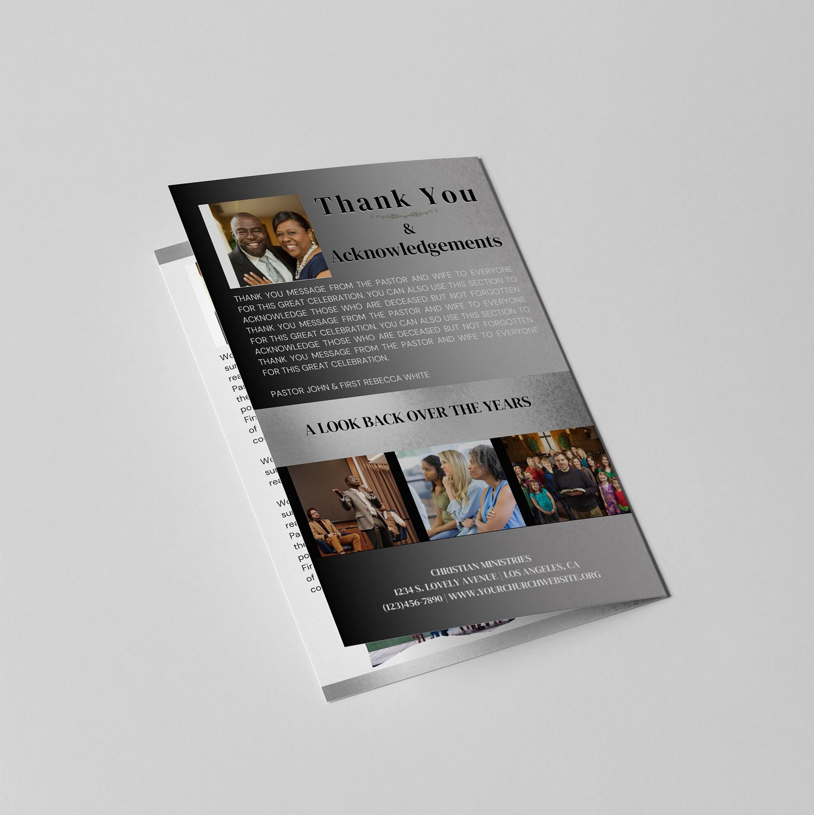Pastor Appreciation Program Template | Silver & Black Bifold (canva ...