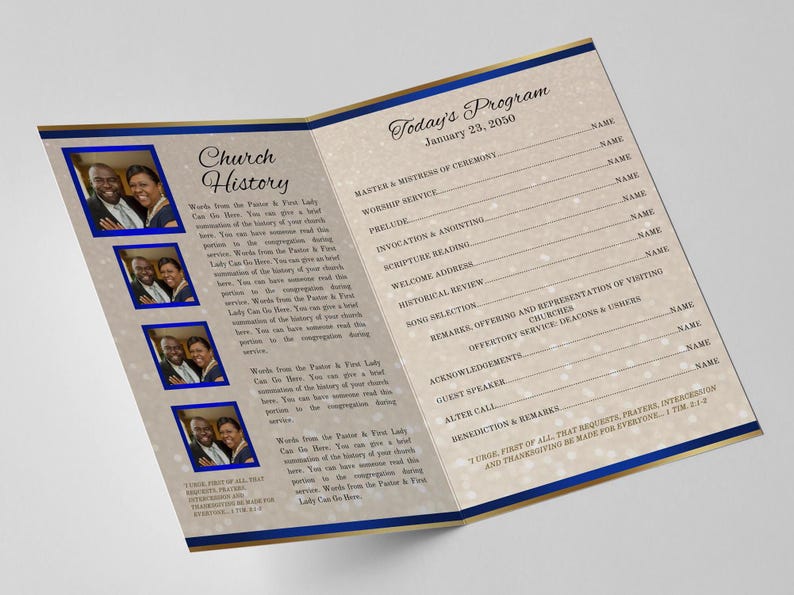 Royal Blue & Gold Church Program Template | Anniversary, Pastoral ...