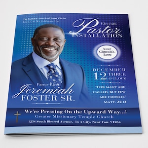 CANVA Pastoral Installation Pastor Program Template | Editable in Canva | Dynamic Royal Blue | Size: 11x17, 8.5x11 (fold) | 8 Pages | Pastor