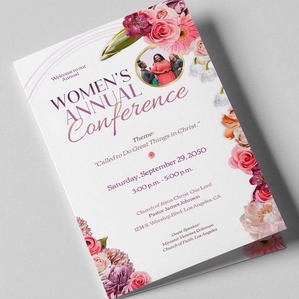 CORJL Womens Ministry Program | Editable in Corjl | Graceful Pink | Conference | Retreat | Annual Meeting | Print Size: 8.5x11 | 4 Pages