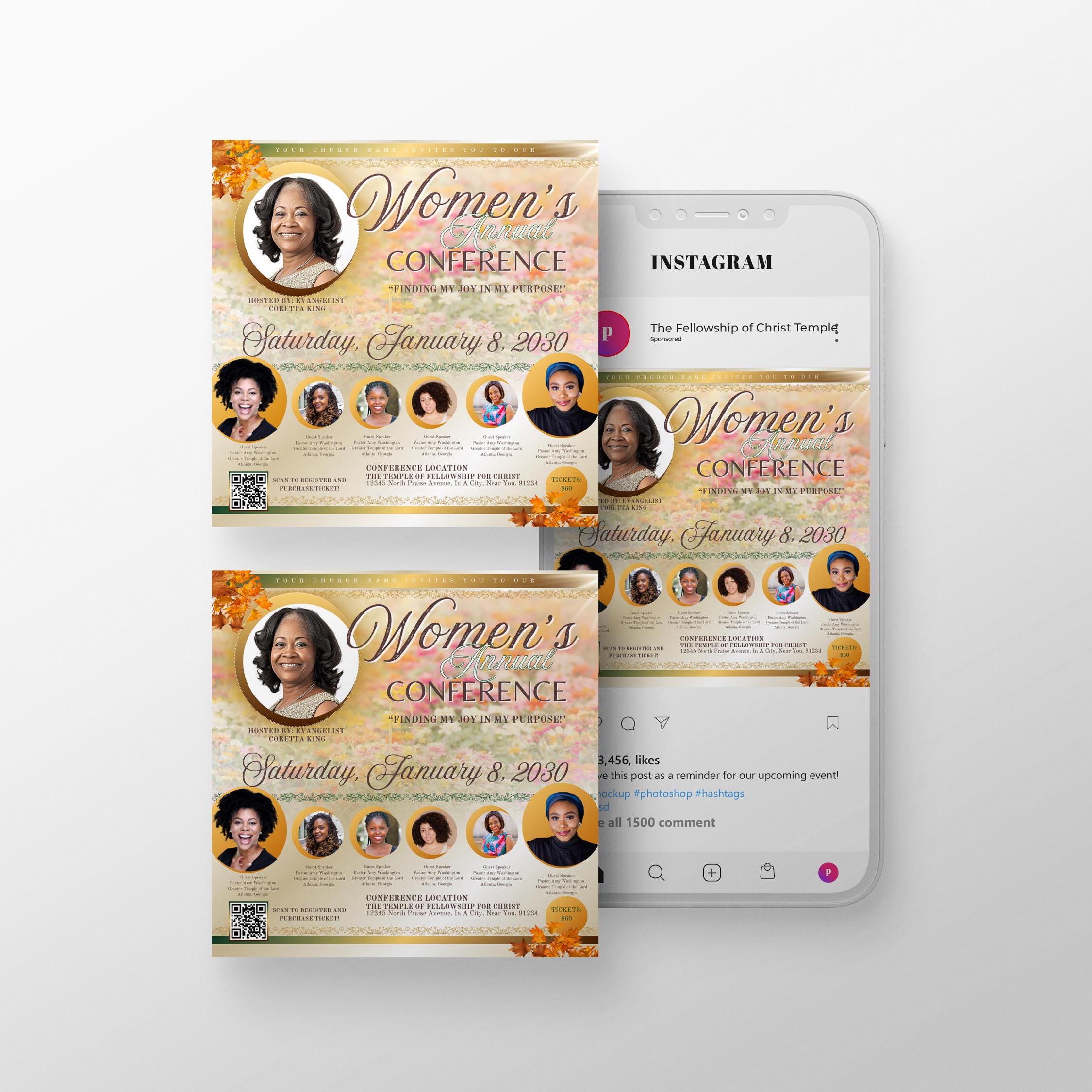 CANVA Womens Church Flyer | Canva Social Media Invite | Retreat Tea Social | Size 1080x1080 / 4x4 inches | DIY Template | Fall Season E700