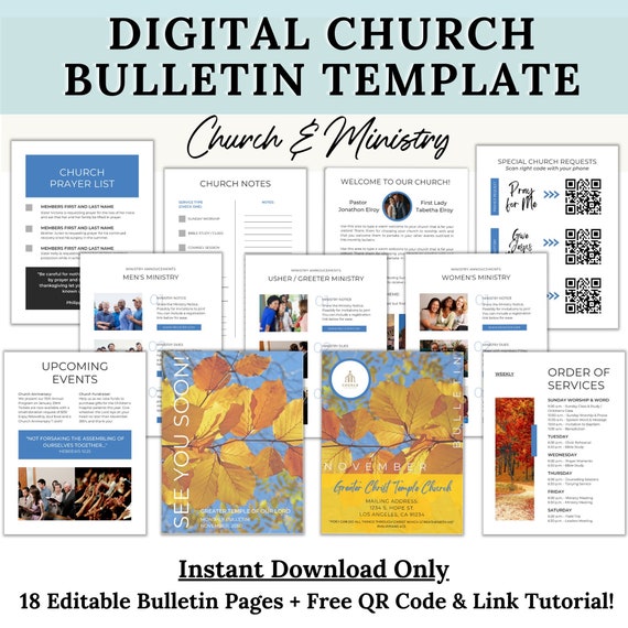 Digital Church Bulletin Template Editable in Canva Size Etsy