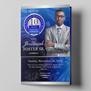 CANVA Pastoral Anniversary Service Brochure | Blue Gray Pastor Appreciation Church Program Template | 11x8.5 Fold 8.5x5.5 | Y100