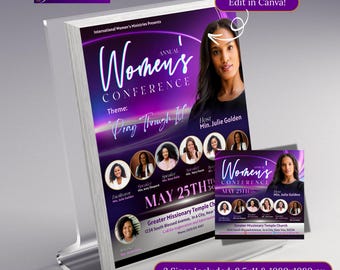 Womens Church Conference Flyer | Pink & Purple Canva Template (Digital Download)