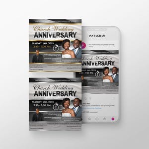 CANVA Church Anniversary Invite | Rich Black Silver & Gold | Editable Canva Template | Size 1080x1080 px | Custom Word Graphic | DIY
