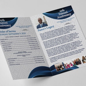 CORJL Pastor Appreciation Template | Editable Program | Blue Diamond White | Size: 11x8.5, Bifold to 8.5x5.5 | 4 page One Sheet | Booklet