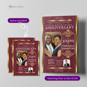 CORJL Church Anniversary Program Template | Editable | Art Deco: Royal Burgundy | Print Size 8.5x11 | 4 Pages