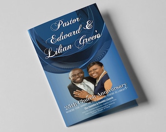 CORJL Church / Pastoral Anniversary Program Template | Editable in Corjl | Deep Navy Blue | Print Size: 8.5x11