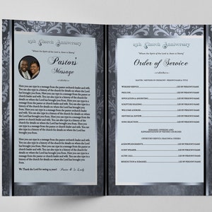 Church Anniversary Program Template | Editable in Corjl | Vintage Royal Ice Gray Silver | Print Size: 11x8.5 | 4 Pages | Q200