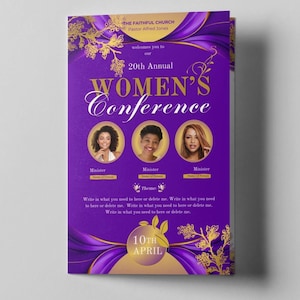 CANVA Womens Program Template | Purple Gold | Church Program Bifold | Womens Conference Canva | Church Anniversary Program | Size: 11x8.5