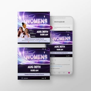 CANVA Women&#39;s Church Conference Flyer | Editable Canva Template | Size 1080x1080 px,  4in x 4in | Custom Word Graphic | DIY