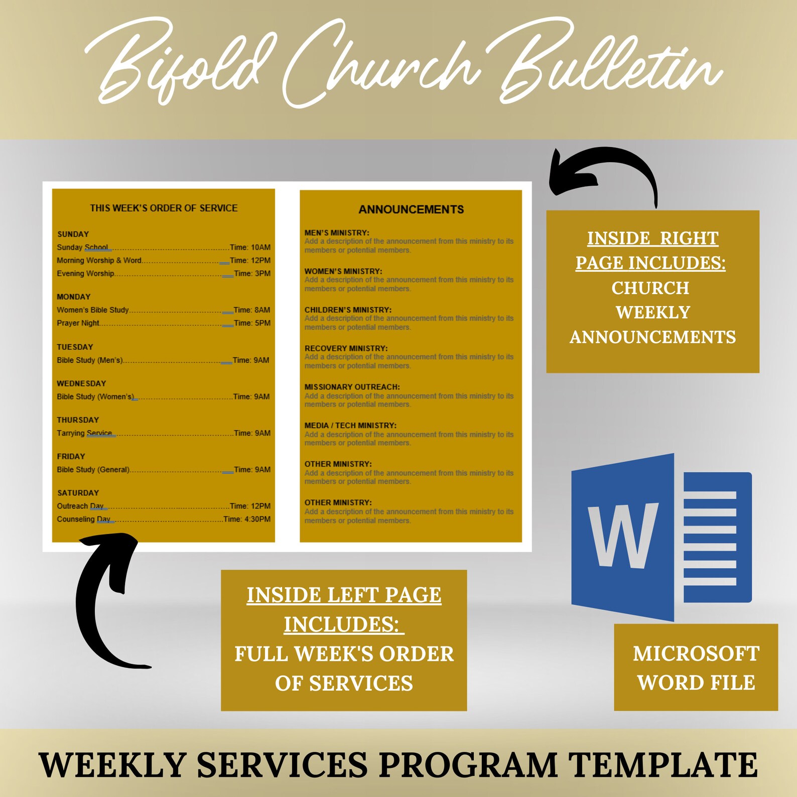 Editable Church Bulletin Template 4 Pages microsoft Word Etsy