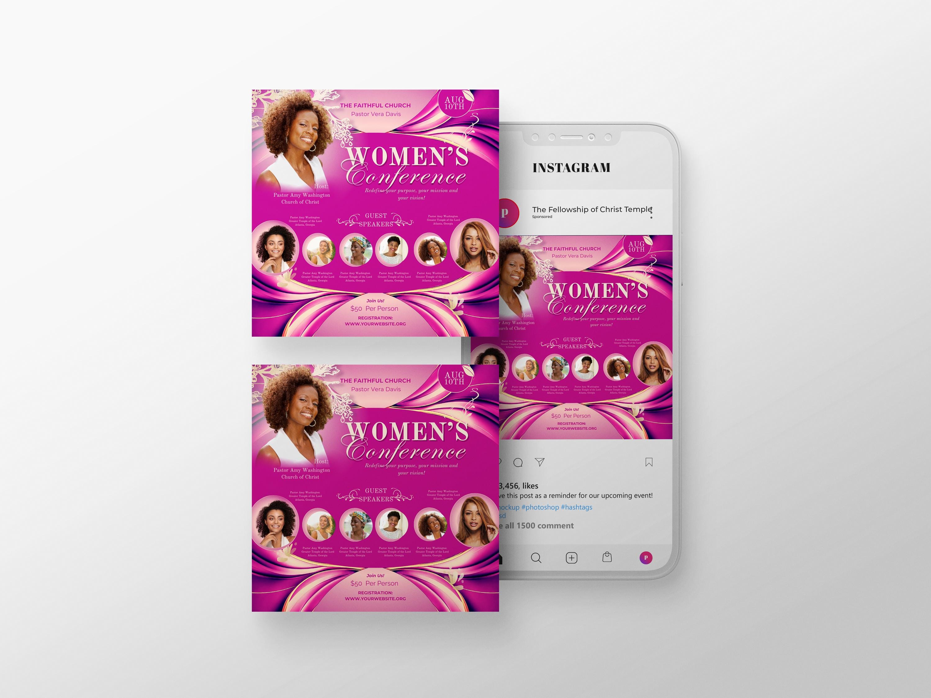CANVA Womens Ministry Flyer | Canva Template | Magenta Cream | Save the Date | Flyer Announcement | Editable Womens Event Empowerment Gala