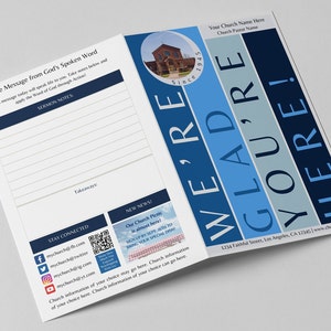 CANVA Canva Church Bulletin Brochure Template | M200 | Church Bulletin Bifold | Editable Church Bulletin | Church Bulletin Program Bulletin
