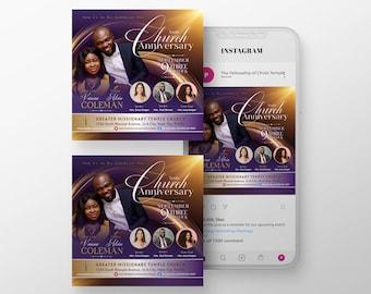 CANVA Church Anniversary Invitation | Canva | Purple Gold
