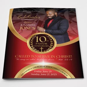 CANVA Church Anniversary Program Template | Red & Gold | Size: 11x17 / Folds to 8.5.x11 | 8 page Booklet | Editable Color Guide