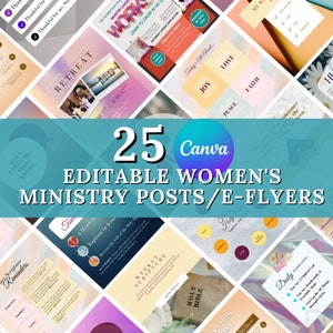 CANVA Women&#39;s Ministry Social Media | 25 Fully Editable Church Posts, Flyers | Size: 1080x1080 | Facebook Group | Instagram | 5 Bonuses!!