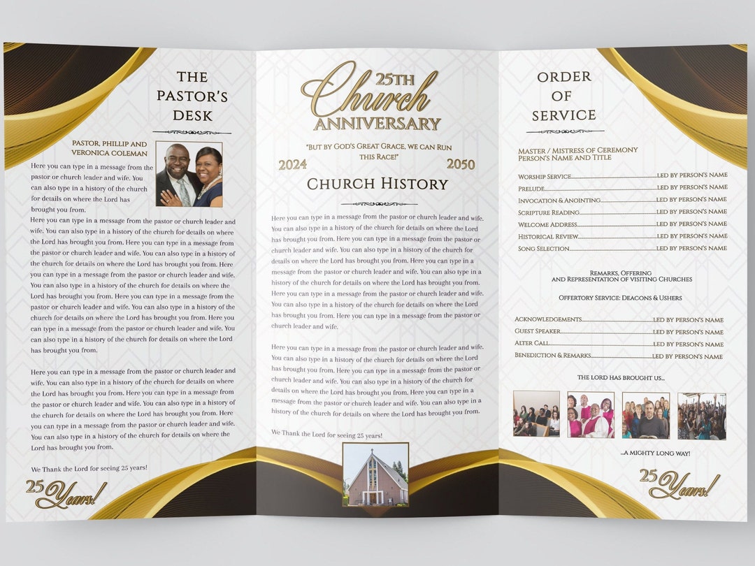 Pastor Wife Anniversary Program Template Rich Gold Corjl Editable