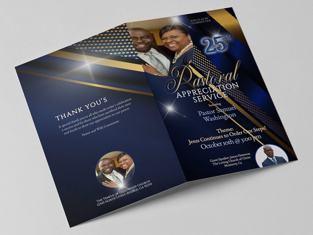 Pastor Appreciation Program Template Editable in Corjl Blue Gold Size Pastor Appreciation Program Template Editable in Corjl Blue Gold Size