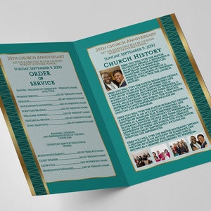 CORJL Church Anniversary Program Template | Editable | Royal Teal Green Gold | Pastor Appreciation Service | Print Size: 8.5x11 | 4 Pages