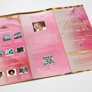 CANVA Women&#39;s Church Trifold Program | Church Service Template | Womens Ministry Conference Program | Size: 11x8.5 | Editable Foldable| W200