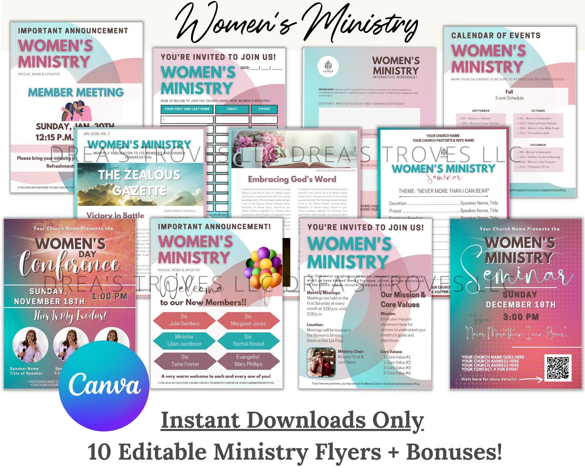 canva-church-flyer-pack-women-s-ministry-editable-flyers-church-bulletin-designs-personalize-print-8-5-x-11-teal-pink-etsy