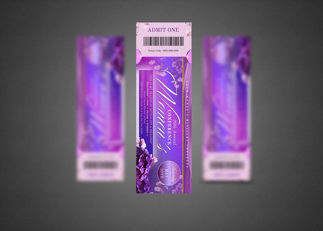Womens Conference Ticket Template | DIY Purple Floral Event (digital ...