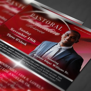 CANVA Pastor Appreciation Installation / Anniversary Editable Template Ribboned Red & Black | Size: 8.5x11 One Sheet | Installation Program