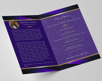 Church Anniversary Program | Editable Canva Template | Purple Joy and Gold | Size: 11x8.5 | Bifold | 4 page | Pastor Appreciation