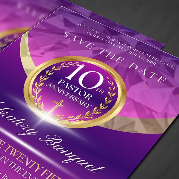 CANVA Church Anniversary Save the Date | Fuchsia & Purple | Canva Template | Size: 5x7 | Editable Color Guide