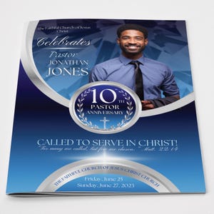 Blue & Silver Church Anniversary Program | Canva Template (Digital Download)