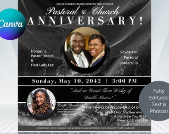 CANVA Church Anniversary Flyer | Canva | Gray Black | Church Invitation Flyer Invite