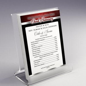 CORJL Church Anniversary Program Template - Red Black Silver White | Editable in Corjl | 8.5x11 and 5x7 | One Sheet / Double Sided