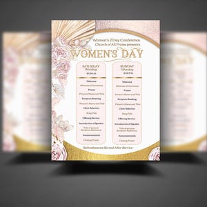 CORJL Church Program Template | Editable One Sheet | Gracious Pink & Gold | Womens Conference | Wedding Day | Print Sizes: 8.5x11, 5x7